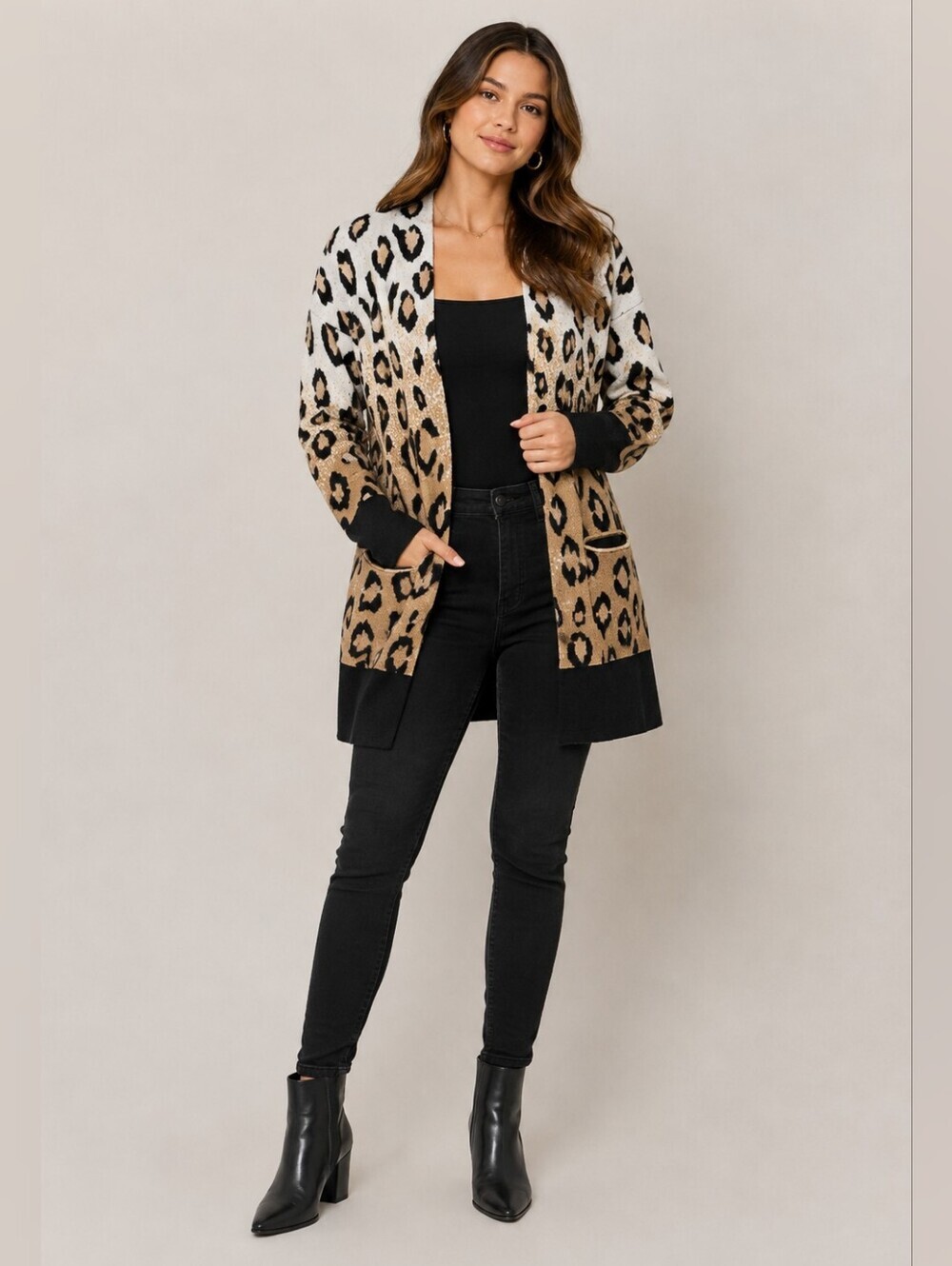 ANN TAYLOR Leopard Print Long Cardigan – Effortless Casual Chic, Wool Blend, XS